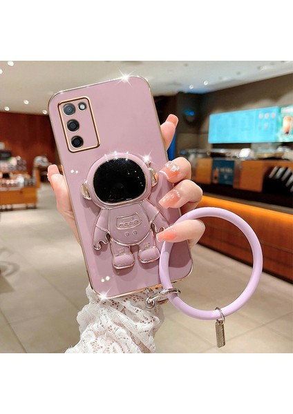 Xiaomi Redmi Note 8 Pro Uyumlu Kılıf Astronot Halkalı Gizli Standlı Silikon Tutuculu Katlanabilir Lazer Tpu