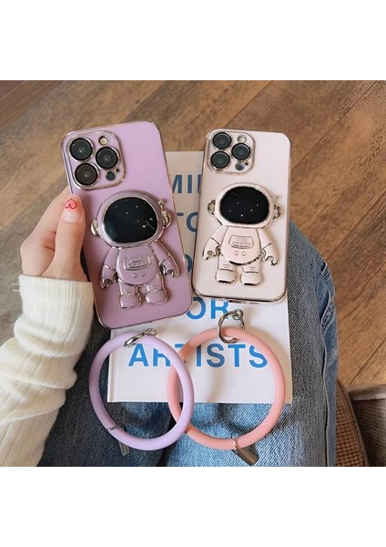 Xiaomi Redmi Note 8 Pro Uyumlu Kılıf Astronot Halkalı Gizli Standlı Silikon Tutuculu Katlanabilir Lazer Tpu