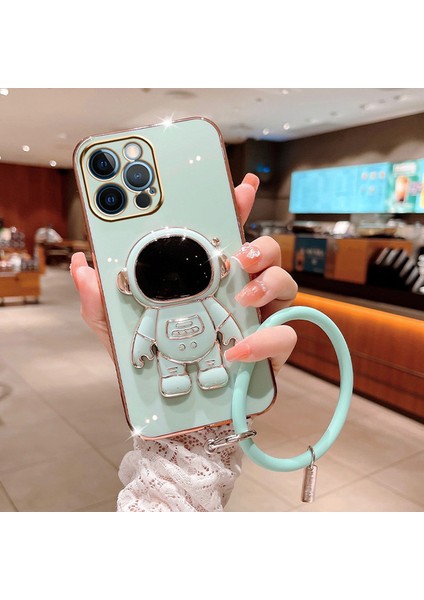 Apple iphone 13 Pro Max Uyumlu Kılıf Astronot Halkalı Gizli Standlı Silikon Tutuculu Katlanabilir Lazer Tpu