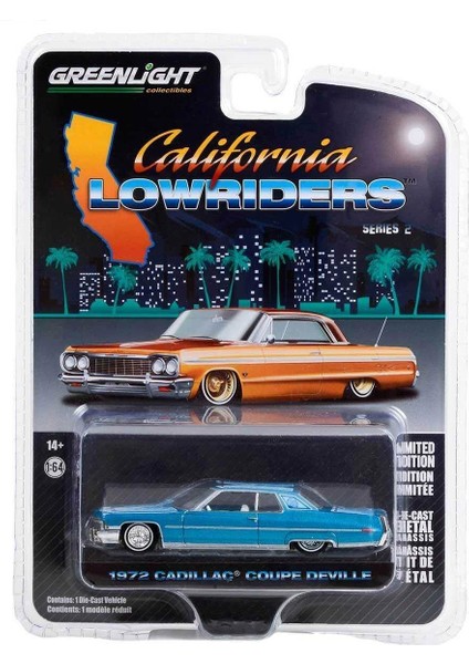 1:64 California Lowriders Series 2 1972 Cadillac Coupe Deville In Custom Light Blue 63030-E
