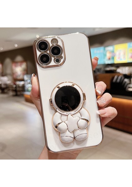 Oppo A54 CPH2239 Uyumlu Kılıf Astronot Gizli Standlı Silikon Tutuculu Katlanabilir Lazer Tpu