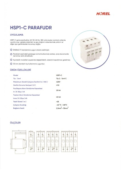 Alçak Gerilim Parafudr Tip 2 / Sınıf C 40 Ka Hsp1-C Marka: Horel