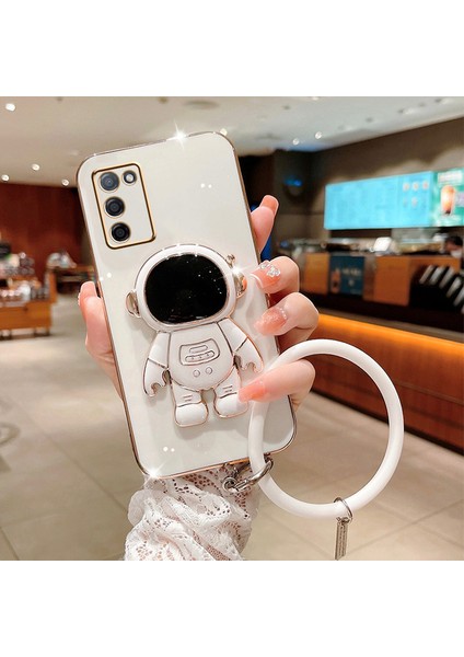 Oppo A54 CPH2239 Uyumlu Kılıf Astronot Halkalı Gizli Standlı Silikon Tutuculu Katlanabilir Lazer Tpu modelleri