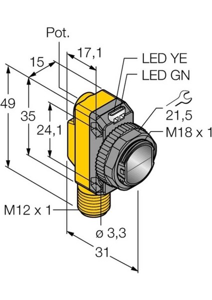 LOP3.5M-BT18-VP6X2-H1141 Fotoelektrik Sensör Polarize Reflektörlü Silindirik/kübik Gövde 3.5m Algılama Pnp M12 Konnektörlü