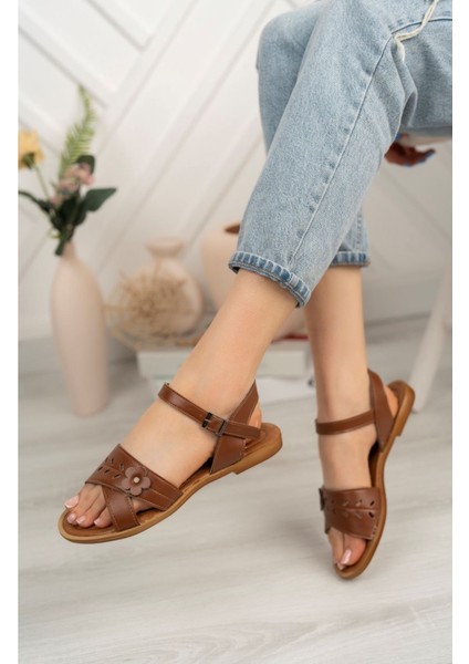 Papatya Model Taba Kadın Sandalet