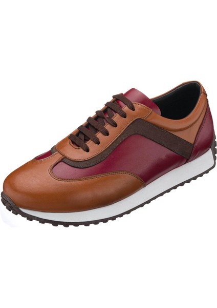 KB77 Taba & Bordo Deri Rahat Şık Preimium Serisi Erkek Spor Ayakkabı Ganiş Rahat Kalıp