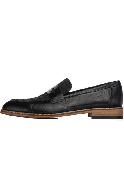 TR121 Siyah Deri Kroko Baskılı Deri Erkek Ayakkabısı fiyatları