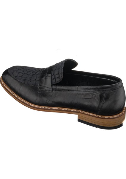 TR121 Siyah Deri Kroko Baskılı Deri Erkek Ayakkabısı modelleri