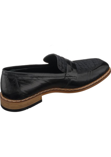 TR121 Siyah Deri Kroko Baskılı Deri Erkek Ayakkabısı fırsatları