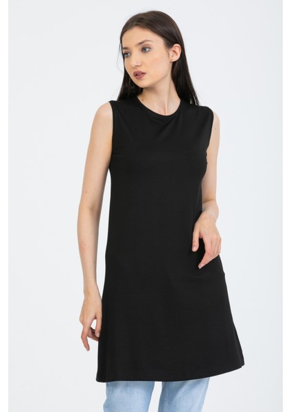 Kadin Uzun Sifir Kol Penye Iclik Kurtarıcı Siyah Tunik