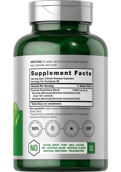 Graviola Extract 2000 mg 120 Capsules, Non-Gmo, Gluten Free, Soursop, Horbaach