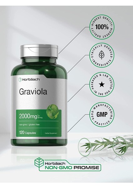 Graviola Extract 2000 mg 120 Capsules, Non-Gmo, Gluten Free, Soursop, Horbaach