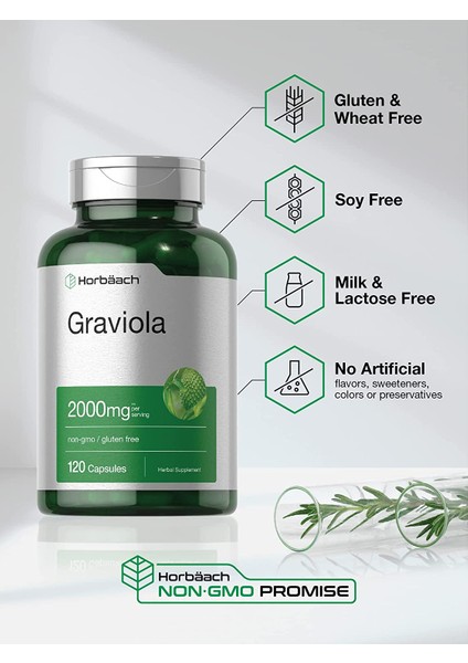 Graviola Extract 2000 mg 120 Capsules, Non-Gmo, Gluten Free, Soursop, Horbaach