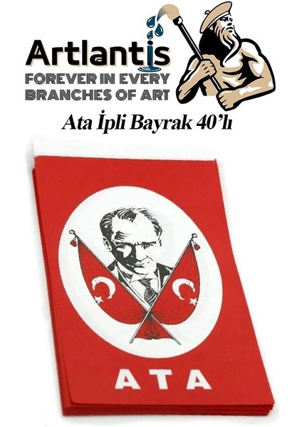 Ipli Ata Bayrak Orta Boy 40'lı 8X13CM 1 Paket Atalı Bayrak Kağıt Ipli Sıralı Ayyıldız Bayrak Sınıf Süsü Okul Bayram