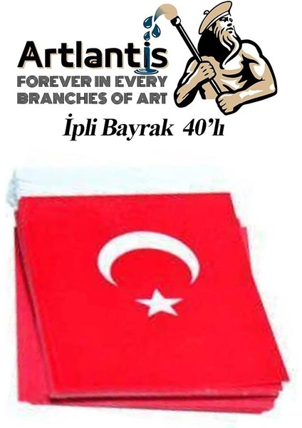 Ipli Bayrak Orta Boy 40'lı 8X13CM 3 Paket Türk Bayrağı Kağıt Ipli Sıralı Ayyıldız Bayrak Sınıf Süsü Okul Bayram