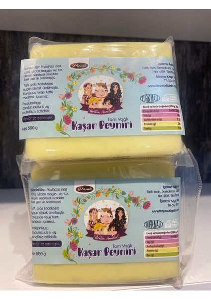 Tam Yağlı Taze Kaşar Peyniri 1 kg (2 x 500 gr / + 9 Ay )