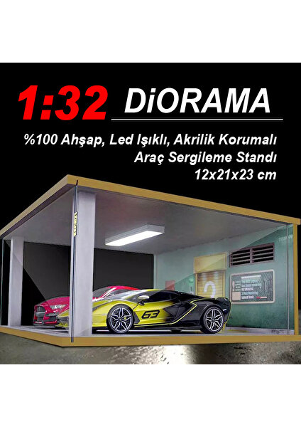 1:32 Ölçek Araçlar Için LED Işıklı Akrilik Korumalı Araç Sergileme Diorama