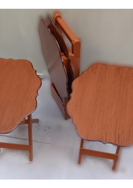 Çanta Zigon Sehpa Yonca Dörtlü Model Ahşap Mdf Ceviz Renk Uyumu El Yapımı