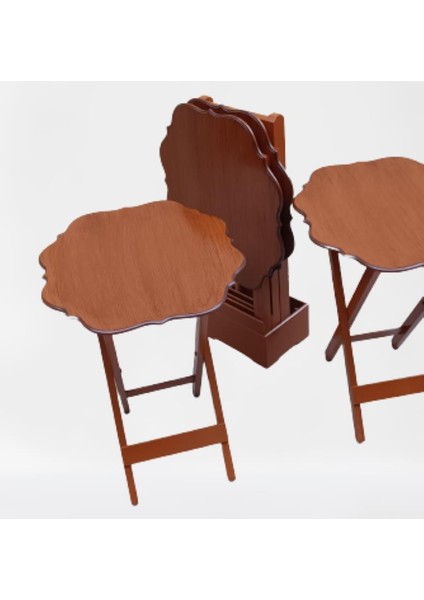 Çanta Zigon Sehpa Yonca Dörtlü Model Ahşap Mdf Ceviz Renk Uyumu El Yapımı