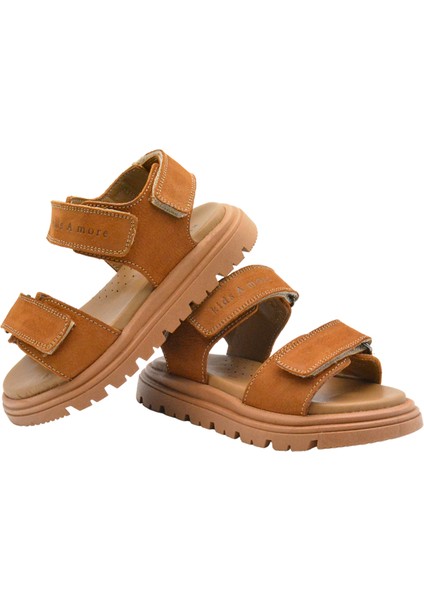 Santos Çift Cırtlı Hakiki Deri Unisex Çocuk Sandalet Tarçın Rengi modelleri
