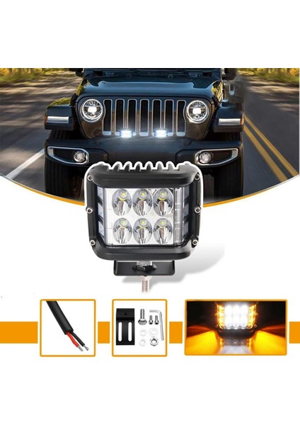 STS Oto Aksesuar Off Road Motosiklet 45W 12 LED 10CM Beyaz Turuncu Çakarlı Kare Sis Farı Çalışma Lambası 1 Adet