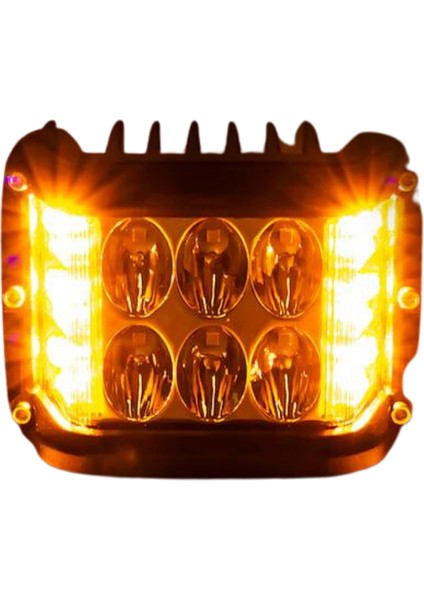 STS Oto Aksesuar Off Road Motosiklet 45W 12 LED 10CM Beyaz Turuncu Çakarlı Kare Sis Farı Çalışma Lambası 1 Adet