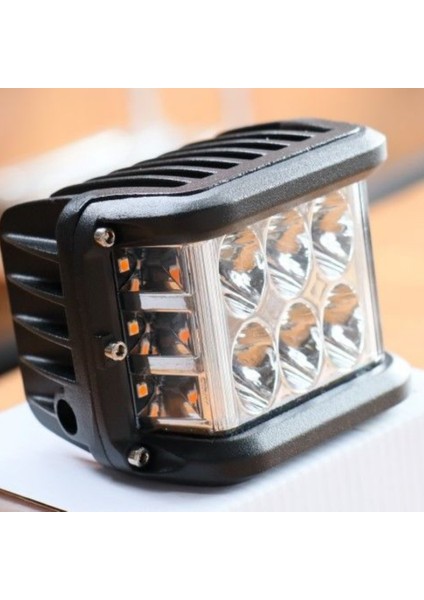 STS Oto Aksesuar Off Road Motosiklet 45W 12 LED 10CM Beyaz Turuncu Çakarlı Kare Sis Farı Çalışma Lambası 1 Adet