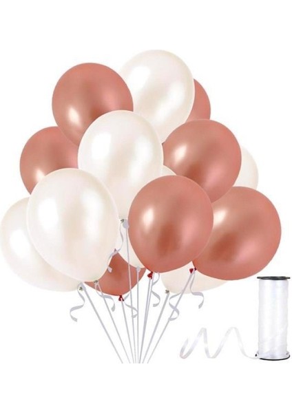 Metalik Rose Gold ve Beyaz Balon
