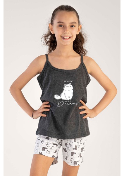 Kız Çocuk Ip Askılı Şortlu Pijama Takım