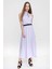 Kadın Lila Halter Yaka Sıfır Kol Kemer Detaylı Regular Kesim Maksi Boy, Uzun Rahat ve Günlük Elbise 2