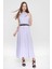 Kadın Lila Halter Yaka Sıfır Kol Kemer Detaylı Regular Kesim Maksi Boy, Uzun Rahat ve Günlük Elbise 4