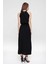 Kadın Siyah Halter Yaka Sıfır Kol Kemer Detaylı Regular Kesim Maksi Boy Uzun Rahat ve Günlük Elbise 2