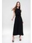 Kadın Siyah Halter Yaka Sıfır Kol Kemer Detaylı Regular Kesim Maksi Boy Uzun Rahat ve Günlük Elbise 3