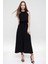 Kadın Siyah Halter Yaka Sıfır Kol Kemer Detaylı Regular Kesim Maksi Boy Uzun Rahat ve Günlük Elbise 4