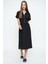 Kadın Siyah Fermuarlı Beli Büzgülü Airobin Polo Yaka Elbise Maksi Boy Uzun Rahat ve Günlük 3