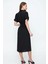 Kadın Siyah Fermuarlı Beli Büzgülü Airobin Polo Yaka Elbise Maksi Boy Uzun Rahat ve Günlük 4