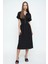 Kadın Siyah Fermuarlı Beli Büzgülü Airobin Polo Yaka Elbise Maksi Boy Uzun Rahat ve Günlük 5