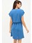 Kadın Indigo V Yaka Bloklu Kısa Kollu Dizüstü Aerobin Elbise Kısa Kol Beli Lastik Detaylı Elbise 3