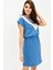 Kadın Indigo V Yaka Bloklu Kısa Kollu Dizüstü Aerobin Elbise Kısa Kol Beli Lastik Detaylı Elbise 4