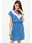 Kadın Indigo V Yaka Bloklu Kısa Kollu Dizüstü Aerobin Elbise Kısa Kol Beli Lastik Detaylı Elbise 5