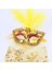 Ağzı Peçeli Wedding Tüylü Karnaval Maskesi Altın Gold Renk Bride 1