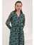 Şifon Kumaş Çiçekli Armür Desen Kadın Elbise-Yeşil 3
