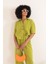 Keten Kumaş Crop Oversize Kadın Gömlek-Yağ Yeşili 4