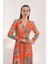 Şifon Kumaş Pach Desen Anvelop Kadın Elbise-Oranj 5
