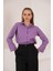 Soft Kumaş Crop Kadın Inci Düğme Detay Gömlek-Lila 2