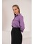 Soft Kumaş Crop Kadın Inci Düğme Detay Gömlek-Lila 4