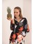 Kobe Saten Kumaş Ananas Desen Kadın Gömlek-Oranj 2