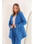 Keten Kumaş Oversize Kadın Ceket-Indigo 1