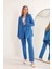 Keten Kumaş Oversize Kadın Ceket-Indigo 4