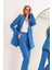 Keten Kumaş Oversize Kadın Ceket-Indigo 5